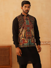 Paisley Printed Nehru Jacket With Solid Kurta Pyjama Set-JOKPWC-592B
