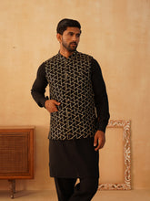 Embroidered Nehru Jacket With Solid Kurta Pyjama Set ( JOKPWC 592B 4109Black )