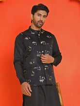 Embossed Nehru Jacket With Solid Kurta Pyjama ( JOKPWC 592B 4130 Black )