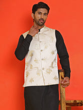 Embossed Nehru Jacket With Solid Kurta Pyjama ( JOKPWC 592B 4130 Cream )