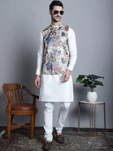 Men's Digital Print and Zari Work Nehru Jacket With Kurta Solid Pyjama Set