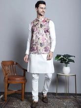 Men's Digital Print and Zari Work Jacket With Kurta Pyjama Set