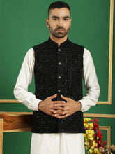 Men's Velvet Nehru Jacket With Solid Kurta Pyjama-JOKPWC-592W