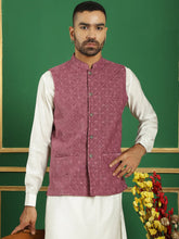 Men's Velvet Nehru Jacket With Solid Kurta Pyjama-JOPWC-592W