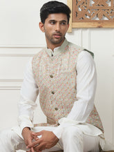 Embroidered Nehru Jacket With Solid Kurta Pyjama Set-JOKPWC-5Q92W