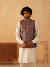 Embroidered Nehru Jacket With Solid Kurta Pyjama Set ( JOKPWC 592W 4105Purple )