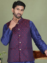 Woven Design Nehru Jacket With Solid Kurta Pyjama for Men ( JOKPWC 636N 4072Maroon )