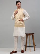 Men's Embroidered Nehru Jacket With Solid Kurta Pyjama Set-JOKPWC-636W