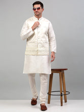 Men's Embroidered Styled Nehru Jacket With Solid Kurta Pyjama Set.