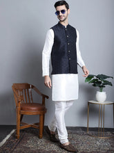 Men's Woven Design Nehru Jacket With Kurta Pyjama Set-JOKPWC 636W