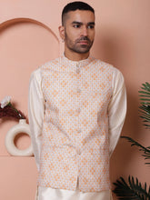 Sequins and Printed Nehru Jacket With Solid Kurta Pyjama-JOKPWC-636W