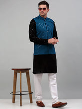 Sequin and Embroidered Nehru Jacket With Kurta Solid Pyjama