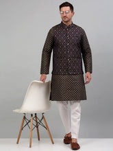 Men's Woven Design Nehru with Printed Kurta Pyjama Set