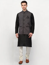 Men's Black Dupion Silk with Churidar & Nehru Jacket