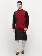 Men's Black Dupion Silk Kurta with Churidar & Nehru