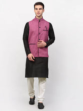Men's Black Dupion Silk Kurta with Churidar & Jacket