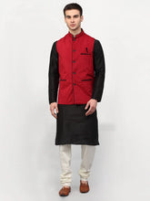 Men's Black Dupion Silk Kurta Churidar & Nehru Jacket