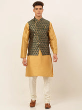 Men's Solid Kurta Pyjama With Nehru Jacket ( JOKPWC DG-D 4048Olive )-JOKPWC-DG-D-4048
