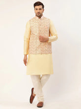 Men's Solid Kurta Pyjama With Pink Embroidered Nehru Jacket( JOKPWC G-D 4038Pink )