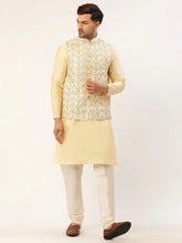 Men's Solid Kurta Pyjama With White Embroidered Nehru Jacket( JOKPWC G-D 4038White )
