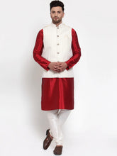 Men's Solid Dupion Best Kurta Pajama with Embroidered Nehru Jacket