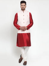 Men's Fine Solid Dupion Kurta Pajama with Embroidered Nehru Jacket