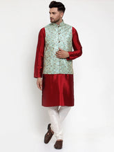 Men's Solid Dupion Kurta Pajama with Woven Fine Nehru Jacket