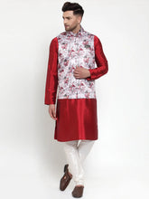 Men's Solid Dupion Kurta Pajama with Printed Fashion Nehru Jacket
