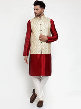 Men's Solid Dupion Kurta Assort Pajama with Embroidered Nehru Jacket
