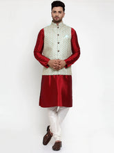 Men's Super Solid Dupion Kurta Pajama with Embroidered Nehru Jacket