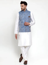 Men's Solid Dupion Kurta Pajama Woven Jacqaurd Nehru Jacket