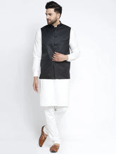 Men's Solid White Cotton Kurta Payjama with Solid Black Waistcoat