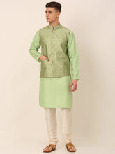 Men's Woven Design Nehru Jacket and Kurta Pyjama Set ( JOKPWC P-D 4045Pista )-JOKPWC-P-D-4045