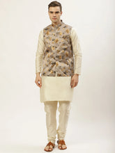Men's Floral Printed Nehru Jacket and Kurta Pyjama Set-JOKPWC