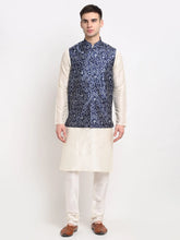 Men's Off-White Dupion Silk Kurta with Churidar & Nehru Jacket