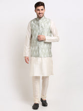 DesiQlo Men's Ikat Print Nehru Jacket & Kurta Pyjama ( JOKPWC W-D 4030Grey )