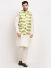 Men's Ikat Styl Print Nehru Jacket & Kurta Pyjama