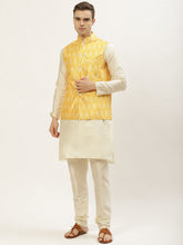 Men's Ikat Style Print Nehru Jacket & Kurta Pyjama