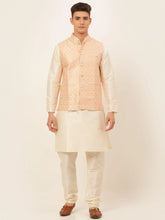 Men's Solid Kurta Pyjama With Nehru Jacket ( JOKPWC W-D 4047Pink )-JOKPWC-W-D-4047