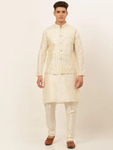 Men's Solid Kurta Pyjama With Nehru Jacket ( JOKPWC W-D 4049Silver )-JOKPWC-W-D-4049