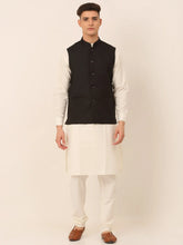 Men's Solid Kurta Pyjama With Nehru Jacket ( JOKPWC W-F 4046Black )-JOKPWC-W-F-4046