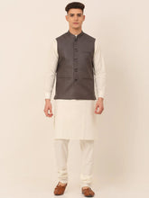Men's Solid Kurta Pyjama With Nehru Jacket ( JOKPWC W-F 4046Charcoal )-JOKPWC-W-F-4046