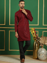 Sequin Embroidered Imp Pure Cotton Kurta with Pyjamas-JOKP-B-P