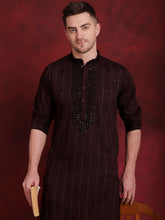 Men's Sequins Embroidered Kurta Pyjama Set ( JOKP B-P 5030Maroon )