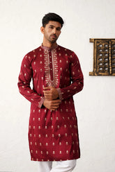 Men's Maroon Chikankari Embroidered Kurta With Pyjama-JOKP-P