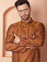 Men Golden Silk Blend Straight Kurtas-KO-5043Mustard
