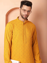 Men's Mustard Embroidered and Sequence Kurta with Pyjama-JOKP-P