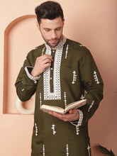 Men's Collar Fit Chikankari Embroidered Kurta With Pyjama-JOKP-P