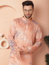 Men's Peach Tei-Dye Printed Kurta Pyjama Set-JOKP-P