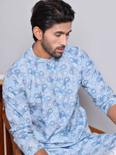 Men's Printed and Embroidered Kurta Pyjama Set ( NJOKP P 5065Grey )
